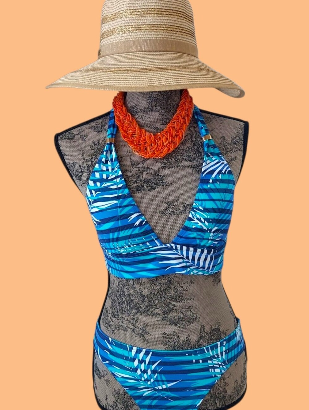 Ralph Lauren Polo Blue Bikini Tropical Leaf Size 6 Small S NEW